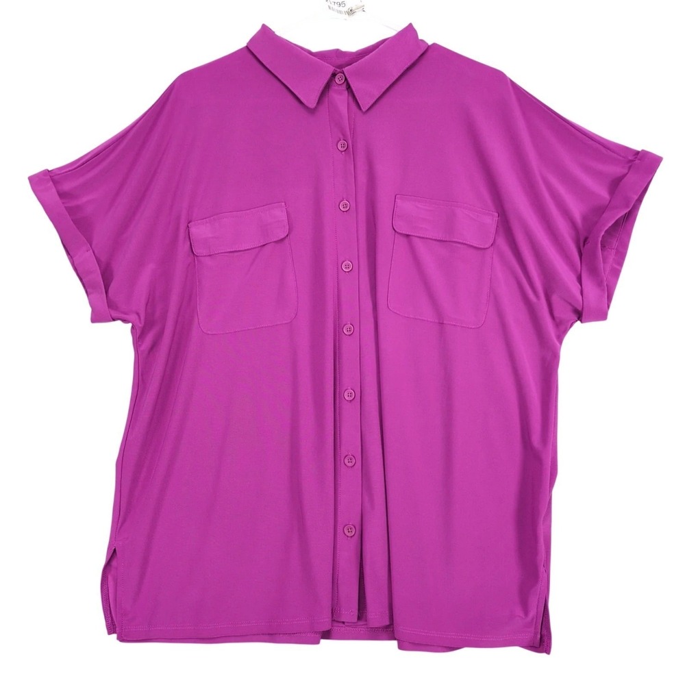 Cato Purple Button-Up Blouse Womens Plus Size 18/20W Career Stretch Lightweight